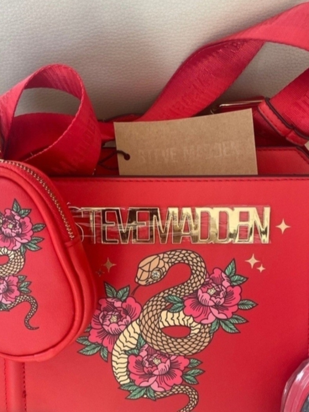 Steve Madden Red Snake & Floral Crossbody with Coin Pouch New Years - Picture 2 of 3